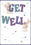 Bursting with gentle optimism, this illustrated get well card is a cheerful expression of comfort-two adorable companions, a teddy bear and a bouncy-haired puppy, leap from the artwork with sincere affection. Each holds and balances oversized, vibrantly coloured letters, 'Get Well', the indigo and teal hues contrasting warmly against the soft creamy background, reminiscent of the tranquil atmosphere found in Aldgate's quieter lanes. Sparkling stars, shaded in lively blues and purples, are scattered across the scene, adding a sense of wonder and hope like the anticipation before spring blooms open. The bear's fluffy coat and the puppy's silky ears look almost touchable-crafted details that call to mind the hand-tied bouquets curated by Aldgate Florist for local residents. This card delivers not just a healing message, but an emotional balm, perfect for sending love and heartfelt encouragement to those recovering in Aldgate or nearby. Every aspect of the scene radiates warmth, sincerity, and a promise of brighter days.